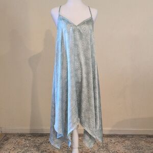 Y2K Light Teal Floral Print Slip Dress